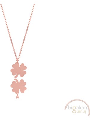 Bigakan Dört Yapraklı Yonca Şans Taşsız Model 925 Ayar Gümüş Kadın Kolye Rose Kaplama