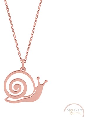 Bigakan Kabuklu Salyangoz Taşsız Model 925 Ayar Gümüş Kadın Kolye Rose Kaplama