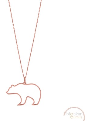 Bigakan Ayı Taşsız Model 925 Ayar Gümüş Kadın Kolye Rose Kaplama