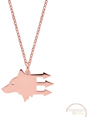 Bigakan Kazak Türkleri Sembolü Taşsız Model 925 Ayar Gümüş Kadın Kolye Rose Kaplama