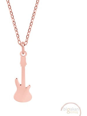 Bigakan Gitar Müzisyen Taşsız Model 925 Ayar Gümüş Kadın Kolye Rose Kaplama
