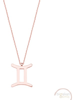 Bigakan Ikizler Burcu Astroloji Taşsız Model 925 Ayar Gümüş Kadın Kolye Rose Kaplama