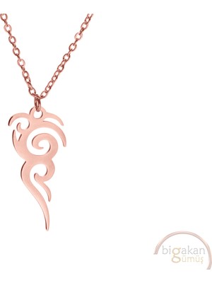 Bigakan Alev Figürlü Minimalist Taşsız Model 925 Ayar Gümüş Kadın Kolye Rose Kaplama