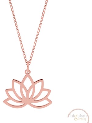 Bigakan Lotus Çiçeği Taşsız Model 925 Ayar Gümüş Kadın Kolye Rose Kaplama