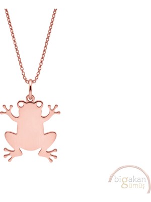 Bigakan Kurbağa Taşsız Model 925 Ayar Gümüş Kadın Kolye Rose Kaplama
