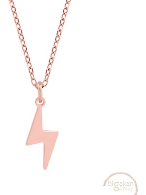 Bigakan Yüksek Voltaj Yıldırım Taşsız Model 925 Ayar Gümüş Kadın Kolye Rose Kaplama