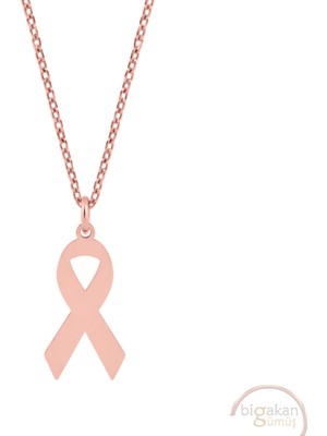 Bigakan Farkındalık Kurdelesi Taşsız Model 925 Ayar Gümüş Kadın Kolye Rose Kaplama