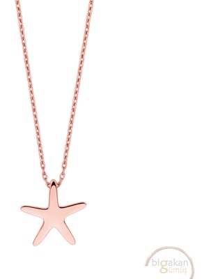 Bigakan Deniz Yıldızı Taşsız Model 925 Ayar Gümüş Kadın Kolye Rose Kaplama