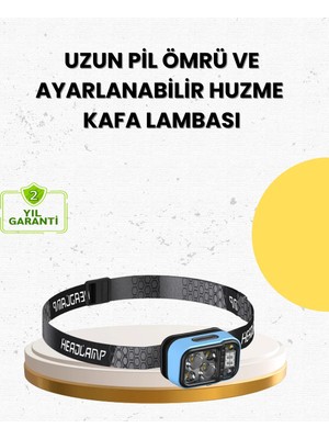 Decostyle Üç Renkli LED Kafa Feneri 53 Mod Güç Göstergeli Type C Şarjlı