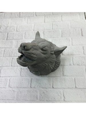 Decostyle Asılabilir Gri Kurt Heykeli Ev Ofis Duvar Süslemesi Dekoratif