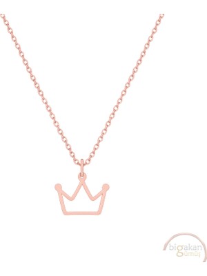 Bigakan Taç Kraliçe Taşsız Model 925 Ayar Gümüş Kadın Kolye Rose Kaplama