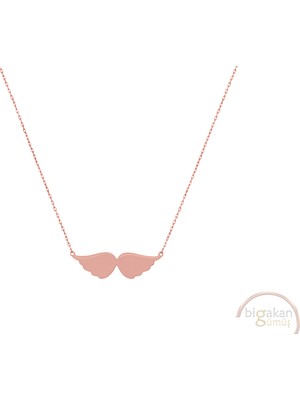 Bigakan Peri Kanadı Zarif Taşsız Model 925 Ayar Gümüş Kadın Kolye Rose Kaplama