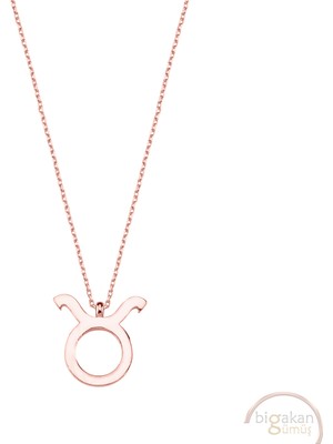 Bigakan Boğa Burcu Sembol Astroloji Taşsız Model 925 Ayar Gümüş Kadın Kolye Rose Kaplama