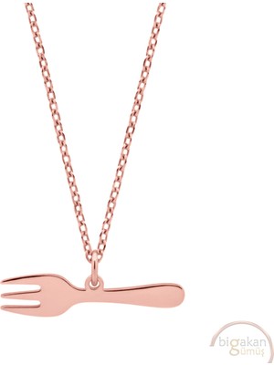 Bigakan Çatal Taşsız Model 925 Ayar Gümüş Kadın Kolye Rose Kaplama