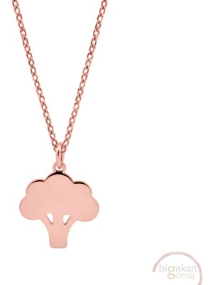 Bigakan Ağaç Taşsız Model 925 Ayar Gümüş Kadın Kolye Rose Kaplama