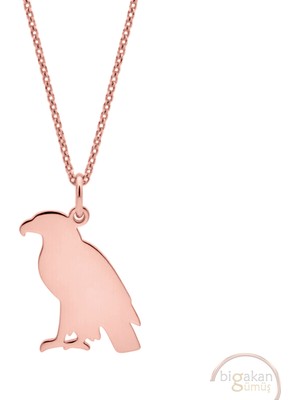 Bigakan Karga Tasarımı Taşsız Model 925 Ayar Gümüş Kadın Kolye Rose Kaplama