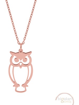 Bigakan Baykuş Zarif Taşsız Model 925 Ayar Gümüş Kadın Kolye Rose Kaplama