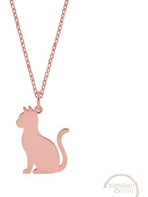 Bigakan Kedi Taşsız Model 925 Ayar Gümüş Kadın Kolye Rose Kaplama