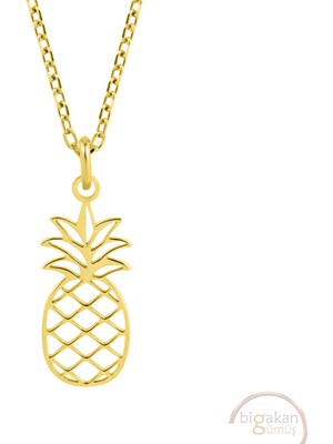 Bigakan Ananas Taşsız Model 925 Ayar Gümüş Kadın Kolye Altın Kaplama