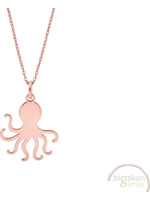 Bigakan Ahtapot Taşsız Model 925 Ayar Gümüş Kadın Kolye Rose Kaplama