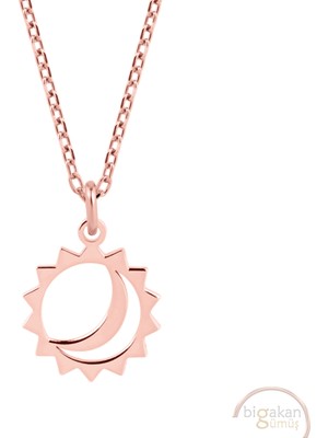 Bigakan Güneş Ay Iç Içe Taşsız Model 925 Ayar Gümüş Kadın Kolye Rose Kaplama
