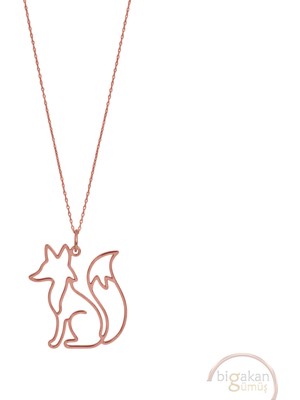 Bigakan Tilki Taşsız Model 925 Ayar Gümüş Kadın Kolye Rose Kaplama