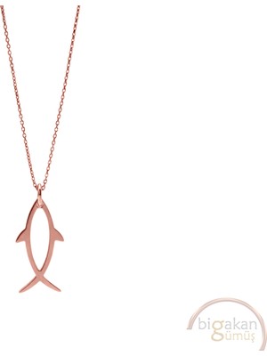 Bigakan Ihtis Balık Sembol Taşsız Model 925 Ayar Gümüş Kadın Kolye Rose Kaplama