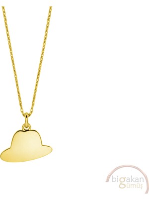 Bigakan Şapka Taşsız Model 925 Ayar Gümüş Kadın Kolye Altın Kaplama