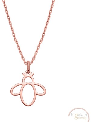 Bigakan Arı Taşsız Model 925 Ayar Gümüş Kadın Kolye Rose Kaplama