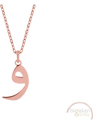 Bigakan Yatay Vav Waw Harfi Taşsız Model 925 Ayar Gümüş Kadın Kolye Rose Kaplama
