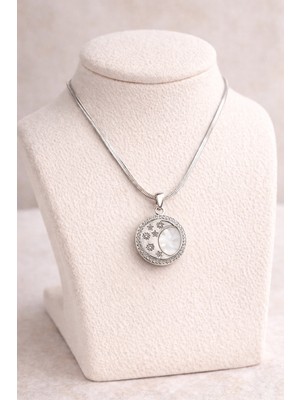 Decostyle Paslanmaz Çelik Ay Yıldız Kolye Model 6 – Sedef Görünümlü Zirkon Taşlı Zarif Tasarım | Kararmaz Kadın Kolyesi