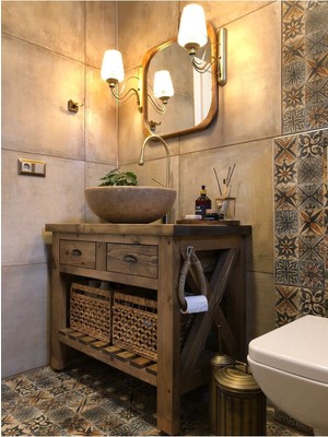 Feyza Design Lacivert Masif Ahşap Dresuar Banyo Dolabı 80X100 cm