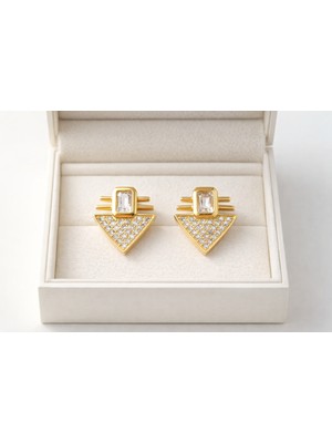 Decostyle Serenay Küpe Model 7 – Geometrik Zirkon Taşlı Gold Renk Çelik Küpe, Kararma Yapmaz &amp; Alerji Dostu