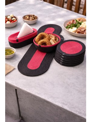 Kraftella Siyah Fuşya 9 Parça Hasır Sunum Seti – - Amerikan Servis Supla Ruunner Set
