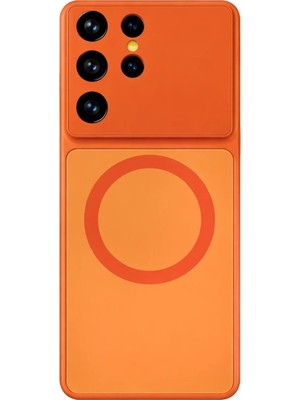 Fenza Arka Kapak Kılıfı Galaxy S25 Ultra Uyumlu Turuncu Silikon Malzeme ile Kamera Koruma Özellikli