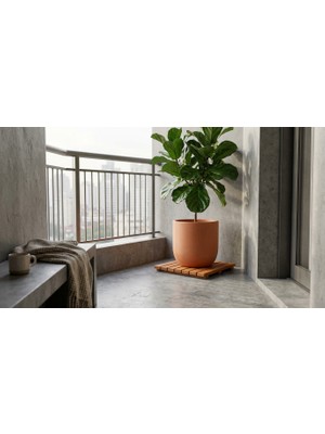 Afro Garden Saksı, Heykel, Tüp, Damacana Altlığı - 45X45 cm - Teak Ahşap Palet