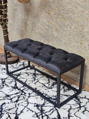 Sevinç Mobilya Siyah Boyalı Diktörtgen 100 cm x 40 cm Oturak Puf - Bench - Makyaj Oturağı - Oturak