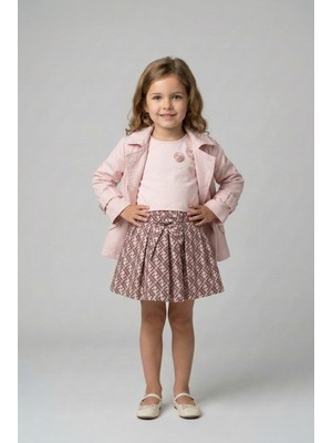 Minipomes Kız Çocuk Kanvas Trenc Etek ve Crop Body Set Pembe