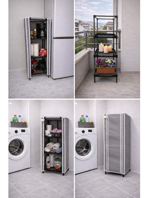 Tomris Hatun Plastik Raf Ünitesi, Kapaklı Plastik Raflı Bez Dolap, Mutfak, Banyo, Balkon, Kamp Dolabı, Bez Dolap