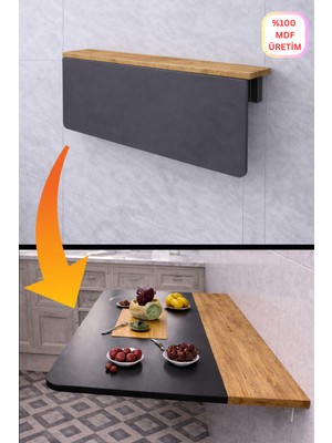 Kydonia Home 60X90 cm Katlanır Açılır Kapanır Duvara Monte Masa Oval Köşeli Mdf