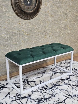 Sevinç Mobilya Beyaz Boyalı Diktörtgen 100 cm x 40 cm Oturak Puf - Bench - Makyaj Oturağı - Oturak