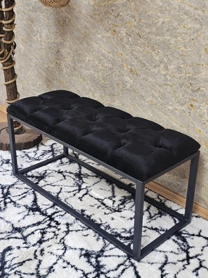 Sevinç Mobilya Siyah Boyalı Diktörtgen 100 cm x 40 cm Oturak Puf - Bench - Makyaj Oturağı - Oturak