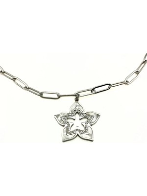 Decostyle Sedef Detaylı Yıldız Çelik Kolye Model 10 | Taşlı Modern Tasarım