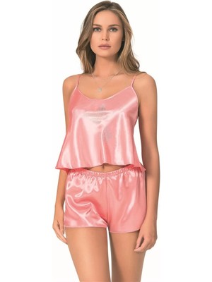 Beruflic Mercan Saten Babydoll Şort Takımı