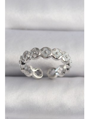 Aydogan's Pirinç Gümüş Renk Beyaz Sedefli Yonca Model Kadın Yüzük - TJ-BYK3497