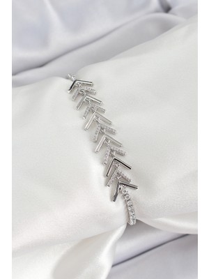 Aydogan's Pirinç Gümüş Renk Zirkon Taşlı Balık Sırtı Kadın Bileklik - TJ-BB7069