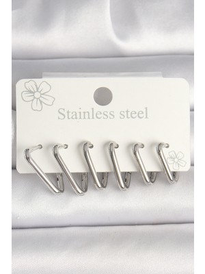 Aydogan's 316L Çelik Gümüş Renk Üçgen Model Kadın Küpe Seti - TJ-BKP10349