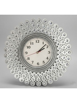 Lebron Lüks Taş Işlemeli  Duvar Saati 40X40 cm Gri