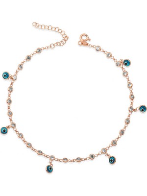 Stumbanng 925 Ayar ​gümüş Sıralı Zirkon Taşlı Nazarlı Rose Halhal