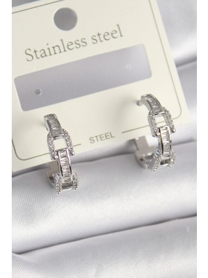 Aydogan's Pirinç Gümüş Renk Zirkon Taşlı Zincir Model Kadın Küpe - TJ-BKP9736